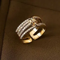 Bling Queen Gold Plated Cubic Zirconia Studded Finger Ring-2