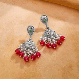 Yellow Chimes Siver Plated Artificial Stones Contemporary Drop Earrings-46