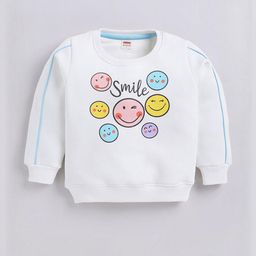 Hopscotch Girls White & Blue Smiley Emoji Printed Round Neck & Long Sleeves Sweatshirt-picture-11
