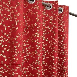 Aura Red 2 Pieces Floral Printed Velvet Room Darkening Long Door Curtains-picture-19
