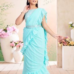 Aarika Girls Sequin Embroidered Choli & Lehenga Saree With Attachable Dupatta-picture-3