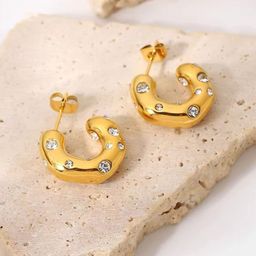 DressBerry Stainless Steel Gold-Plated American Diamond Circular Chunky Half Hoop Earrings-34