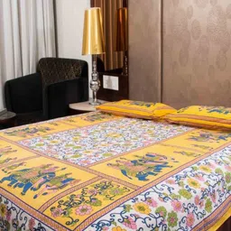 Aura White & Yellow Ethnic Motifs Printed 144 TC Cotton Queen Bedsheet Set 2.10 m x 2.30 m-image-73