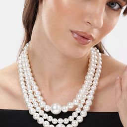 DressBerry Women 3 Layer White Pearl Beaded Necklace-picture-44