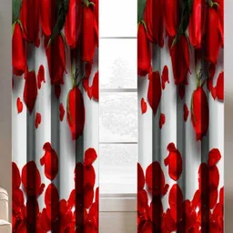 Aura 2 Pieces White & Red Floral Printed Window Curtains-image-15