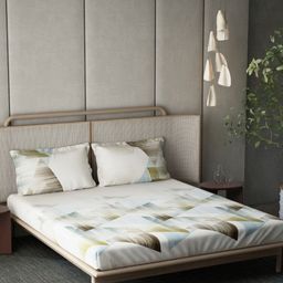 DDecor Blue & Grey Geometric 144 TC Pure Cotton Queen Bedsheet With 2 Pillow Covers-image-92