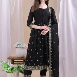 KALINI Women Ethnic Motifs Embroidered Regular Kurta with Trousers & With Dupatta-12