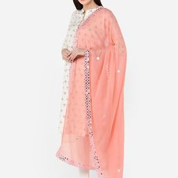 Dupatta Bazaar Peach-Coloured Mirror Work Chiffon Dupatta image 4