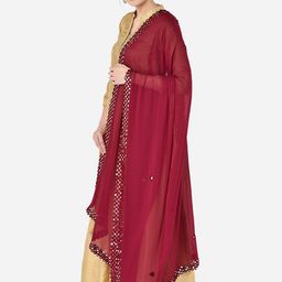 Dupatta Bazaar Burgundy Mirror Work Chiffon Dupatta image 3