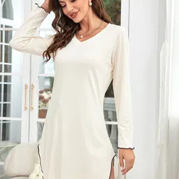 LULU & SKY V-neck Side Slit Nightdress-image-70
