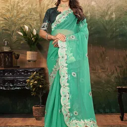 NANDKASHI MIRAL Embellished Zari Pure Georgette Heavy Work Saree-image-25