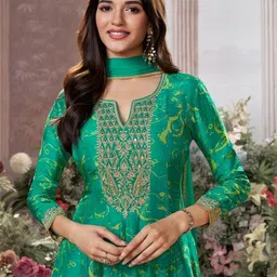 Seerat Women Ethnic Motifs Printed Regular Pure Silk Kurta with Trousers & Dupatta-image-30