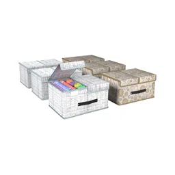 Aura White & Grey 6 Pieces Printed Double Lid Drawer Organisers-15