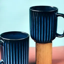 Rare Planet Blue & Black 2 Pieces Textured Ceramic Glossy Mugs-image-88