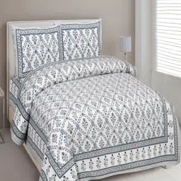 Myntra Elegant Homes Blue & White Floral Printed 180 TC King Bedsheet Set-2.74 m x 2.54 m-6