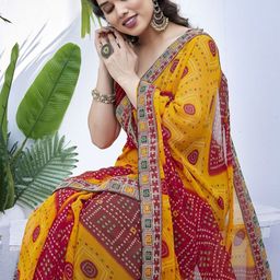 Subham Bandhani Printed Bandhani Saree With Unstitched Blouse Piece-picture-15