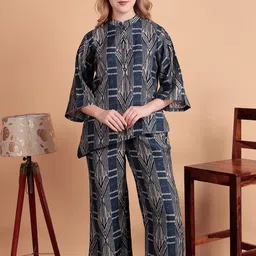DARVI Swarna Weave Printed Mandarin Collar Top With Palazzo-57