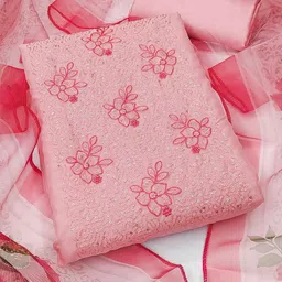 Peachmode Floral Embroidered Thread Work Organza Unstitched Dress Material-image-38