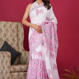 Shivanya Handicrafts Floral Pure Cotton Block Print Saree-48