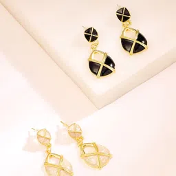 Yellow Chimes Set Of 2 Gold Plated Contemporary Half Hoop Earrings-12