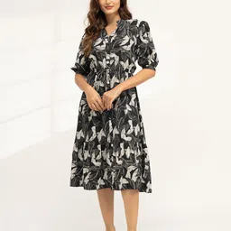 DressBerry Leaf Print Fit & Flare Dress-picture-28