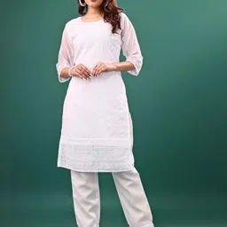 ZAZADIYA IMPEX Women Floral Chikankari Georgette Kurta-picture-15