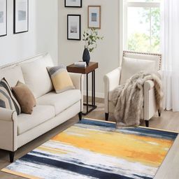 Sparrow world Yellow & Blue Abstract Printed Anti Slip Backing Carpet-picture-17