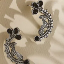 Priyaasi Silver Plated Artificial Stones Studded Contemporary Oxidized Kemp Drop Earrings-72