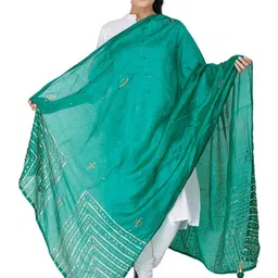 Exotic India Silk Dupatta From Amritsar With Gota Patti Floral Beads And Velvet Tassels-picture-18