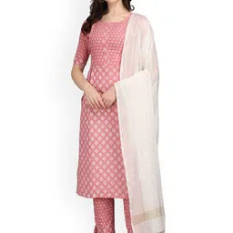 HETVI CREATION Floral Printed Round Neck Straight Kurta With Trousers & Dupatta-picture-21