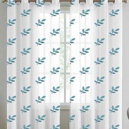 Aura Blue & White 2 Pieces Floral Embroidered Door Curtains-image-28