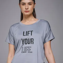MKH Women Dri-Fit Typography Printed Round Neck Slim Fit T-shirt-18