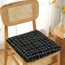 Kuber Industries Black & White 6 Pieces Printed Cotton Comfort Chair Pads-11