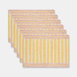 Fabindia Hamza 6-Pcs Yellow & Pink Printed TablePlacemats-56