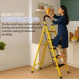 ADA Handicraft Yellow Premium 5-Step Anti-Skid & Foldable Step Ladder With Wide Steps image 5