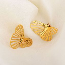 PALMONAS 18KT Gold Plated Stainless Steel Butterfly Wing Studs Earrings-image-33