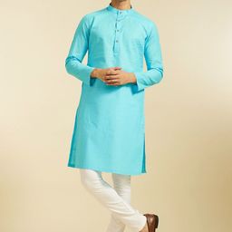 Diwas by Manyavar Geometric Woven Design Mandarin Collar Cotton Straight Kurta-picture-54