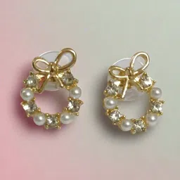 PolluxCraft Gold-Plated Artificial Stones Studded & Beaded Circular Shaped Korean Studs-95