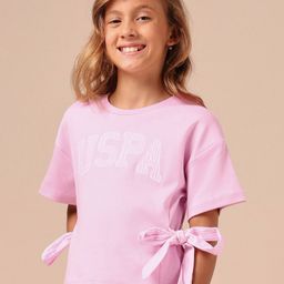 U.S. Polo Assn. Kids Girls Typography Printed Pure Cotton Applique T-shirt-image-98