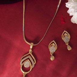 VOJ Stainless Steel Gold-Plated American Diamond-Studded Jewellery Set-56
