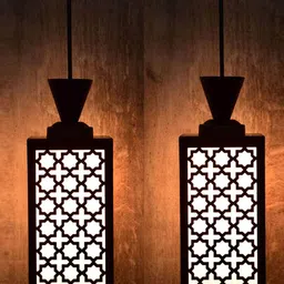 Gojeeva Black & White 2 Pieces Textured Contemporary Wooden Rectangle Shaped Hanging Lamp-36