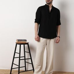 Ethnicity Mandarin Collar Pathani Cotton Silk Short Kurta-image-35