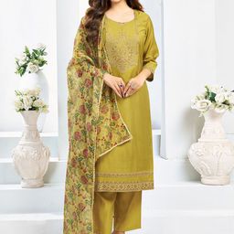 KALINI Women Floral Embroidered Regular Sequinned Kurta with Trousers & With Dupatta-image-72