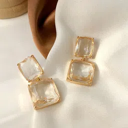 Just Lil Things Gold-Plated Artificial Stones Studded Contemporary Drop Earrings-29
