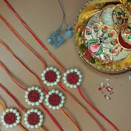 Anouk Set Of 6 Pearl Design Rakhi With Card & Thali-48