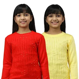 TRENDY WORLD Girls Pack of 2 Self Design Embellished Woollen Pullover Sweater-picture-12