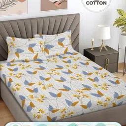 Myntra Elegant Homes Yellow Floral Printed 300 TC Cotton King Bedsheet Set 2.50 m x 2.25 m-image-24