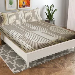 Wee Hours Grey & Black Geometric 350 TC Queen Cotton Bedsheet with 2 Pillow Covers-picture-13