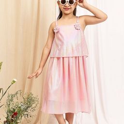 YK Kids-Girls Pink Poly Silk Fit and Flare Dresses-picture-27