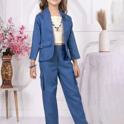 Lagorii Girls Textured Top & Pant Set With Overcoat-image-99